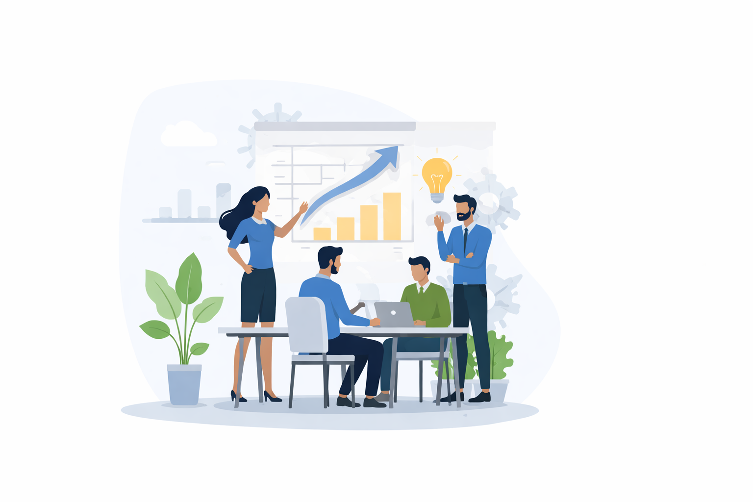 Team collaborating and working towards company mission